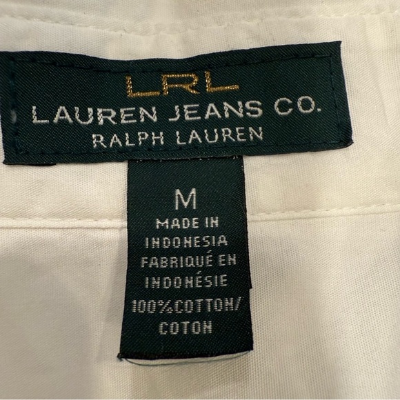 Lauren Ralph Lauren Womens Button Down Shirt White Pockets Roll Tab Sleeve Sz M - Picture 10 of 10